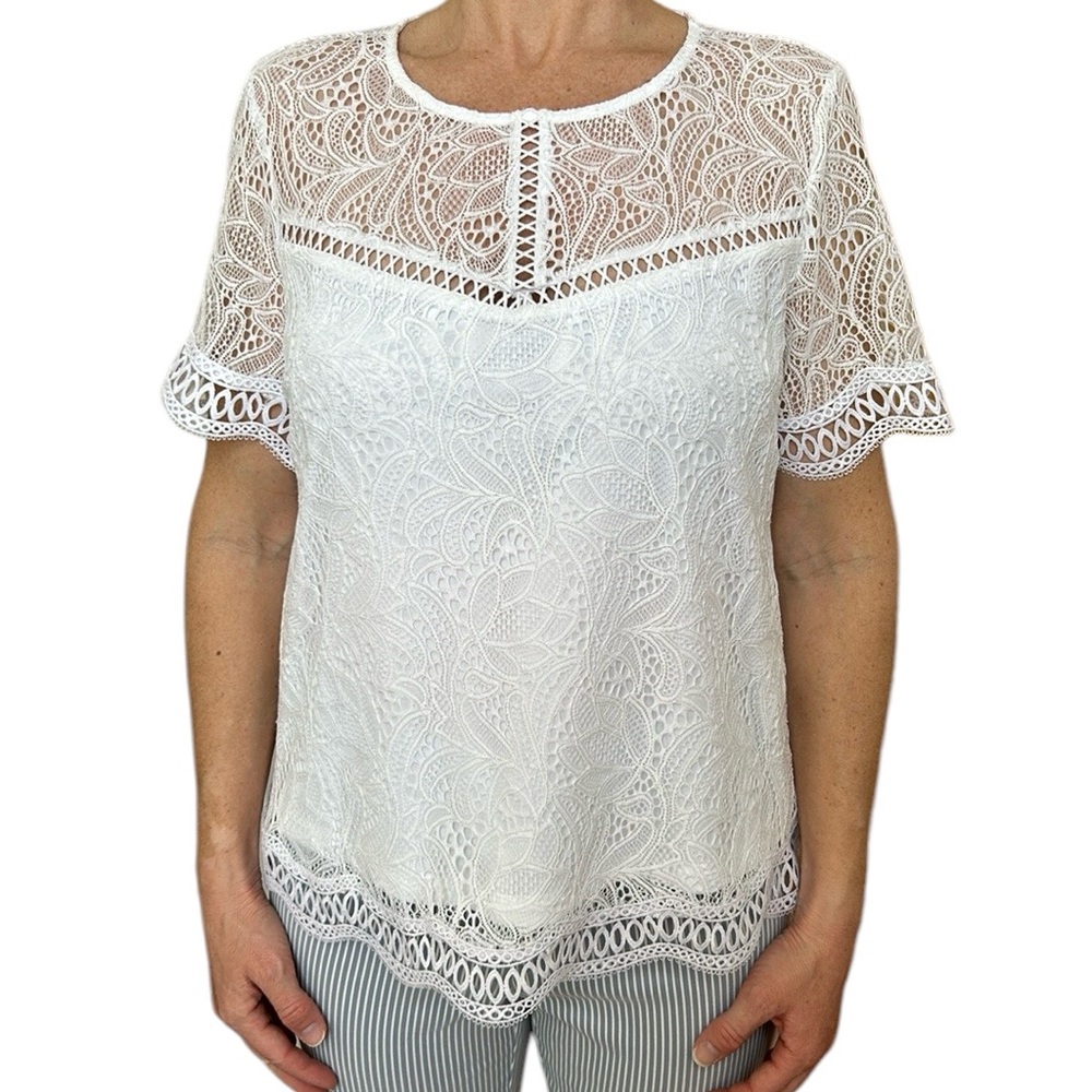 Laundry By Shelli‎ Segal Cloverfield Lace Blouse White M